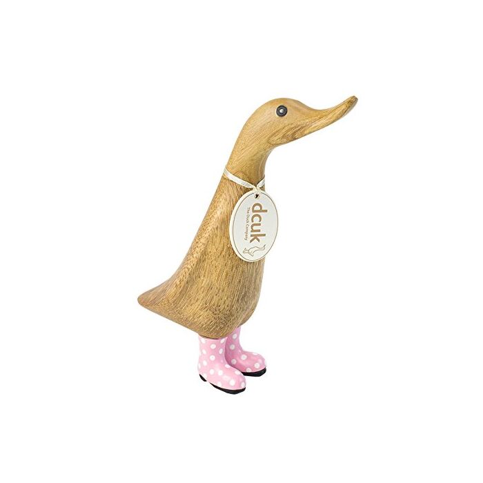 DCUK Natural Wooden Duck Spotted Welly Boots (Pink)-1